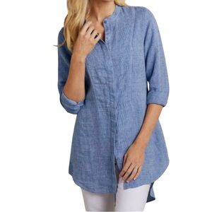 SOFT SURROUNDINGS Top Tunic Blouse Button 100% Linen Women’s Size Large